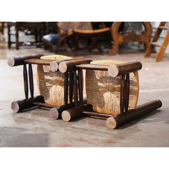 Pair Early 20th Century French Walnut Rush Chairs Attributed to Dudouyt For Sale - Image 10 of 10
