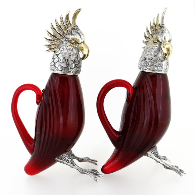 Pair Cartier Sterling Silver & Ruby Red Cut Glass Oil & Vinegar Cruet Decanters For Sale In Philadelphia - Image 6 of 18