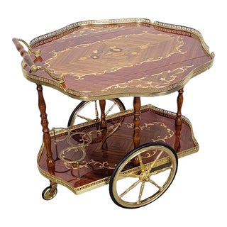 1960s Hollywood regency Italian Inlaid Bar Trolley For Sale
