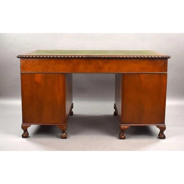 Wood Vintage Burr Walnut Pedestal Desk, 1920 For Sale - Image 7 of 12