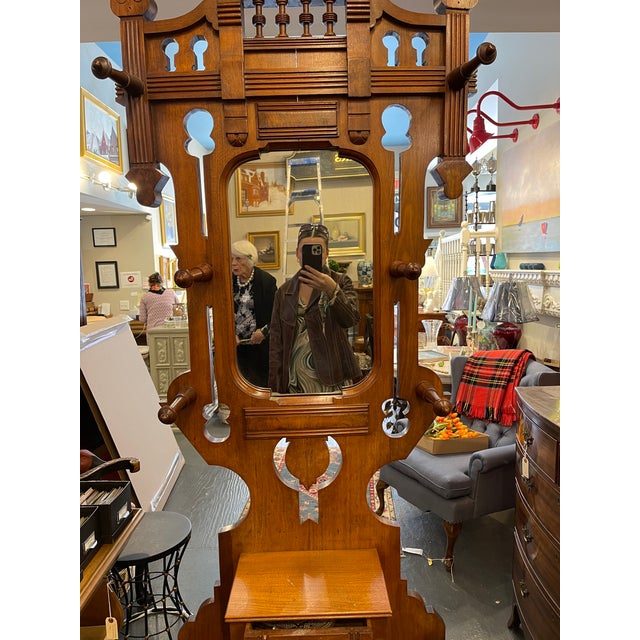 Late 19th Century Antique Eastlake Oak Wood Hall Tree Chairish
