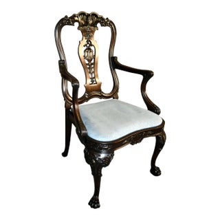 Carved Mahogany Armchair Antique Queen Anne Georgian Shell Motif Accent For Sale