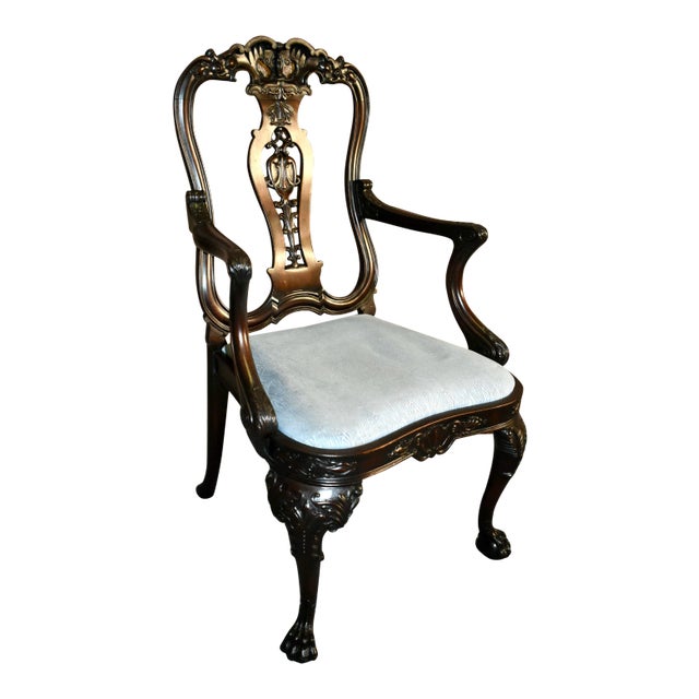 Carved Mahogany Armchair Antique Queen Anne Georgian Shell Motif Accent For Sale