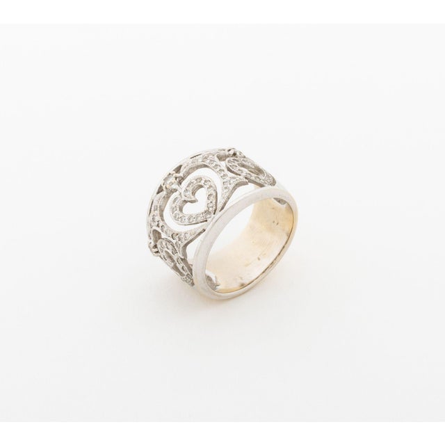 White Heart Motif Openwork Pave Diamond and 18k White Gold Ring For Sale - Image 8 of 8