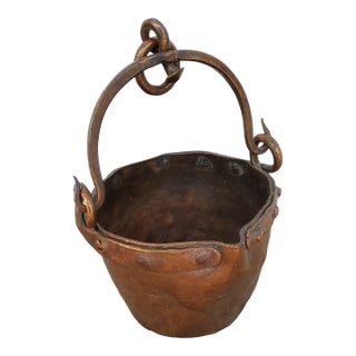 Antique Italian Wrought Iron and Copper Well Bucket For Sale