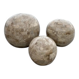 Maitland Smith Tesselated Marble Sphere Sculptures, Set of 3 For Sale