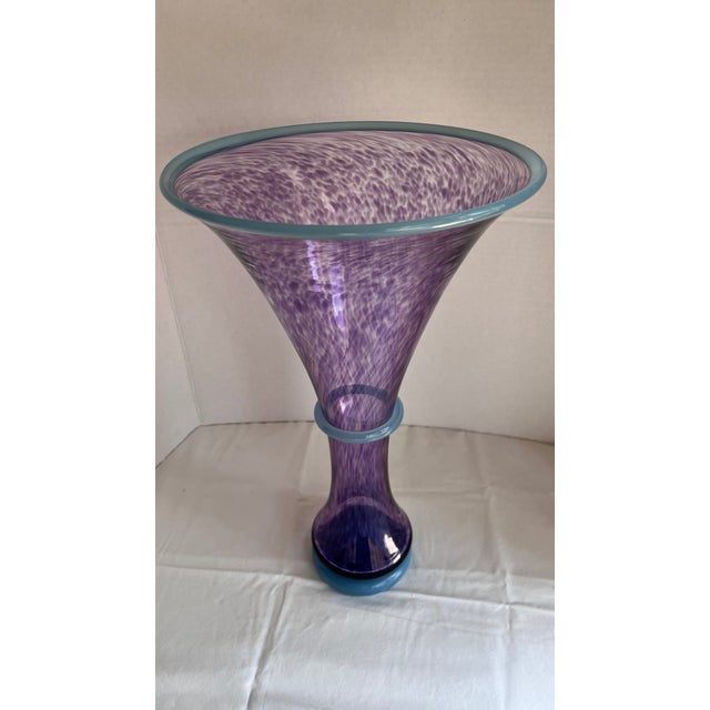 A striking and sculptural post-modern Studio Art Glass Trumpet Vase by renowned glass artists Christopher Young and Dan...