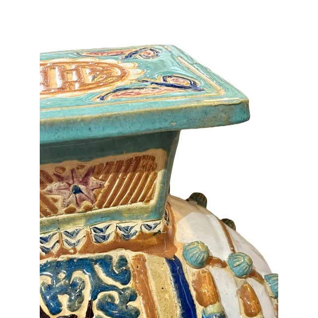 Vintage Hollywood Regency Style Glazed Terracotta Elephant Garden Seat For Sale - Image 16 of 18