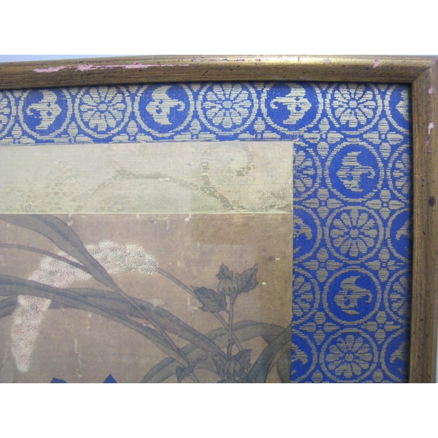 Japanese Tosa Mitsuoki Japanese Gilt Painted Quails & Autumn Flowers on Silk Textile Art For Sale - Image 3 of 8