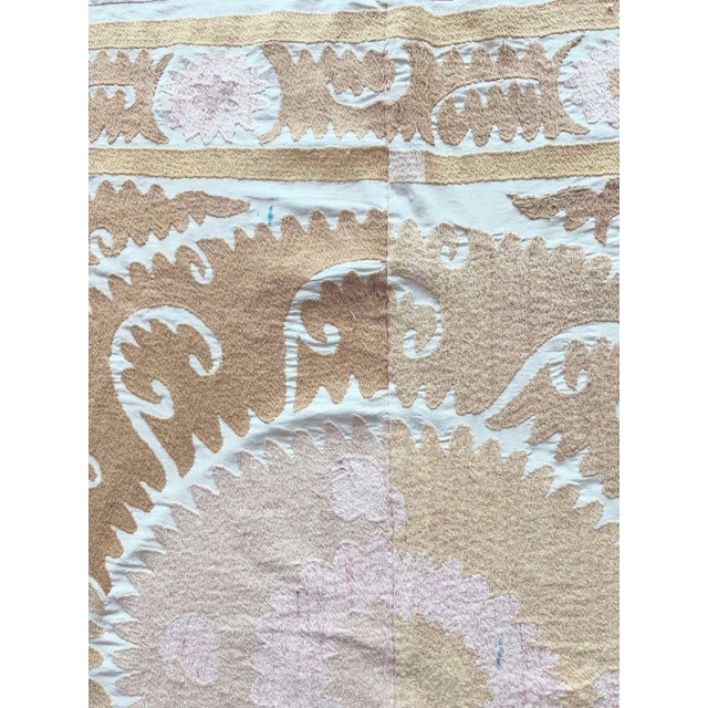 1960s 1970s Neutral Tan Suzani From Bukhara - 4'9'' X 4'11'' For Sale - Image 5 of 9