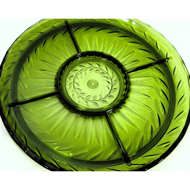 Indiana Glass Company Mid 20th Century Mid-Century ModernGreen Indiana Glass Divided Relish Dish For Sale - Image 4 of 11