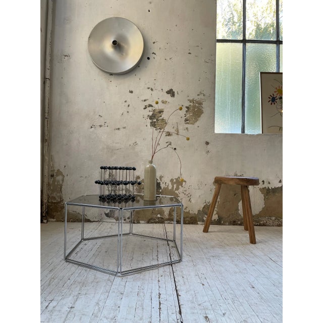 Gray Glass and Hexagonal Chrome Coffee Table For Sale - Image 8 of 18