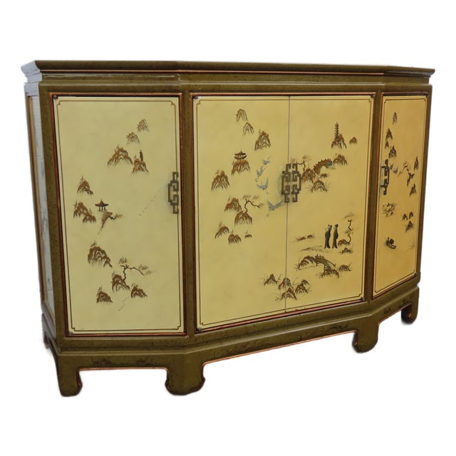 Hollywood Regency Chinoiserie Painted Buffet Sideboard Storage Cabinet 6624 For Sale