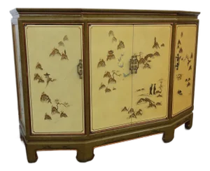Hollywood Regency Chinoiserie Painted Buffet Sideboard Storage Cabinet 6624