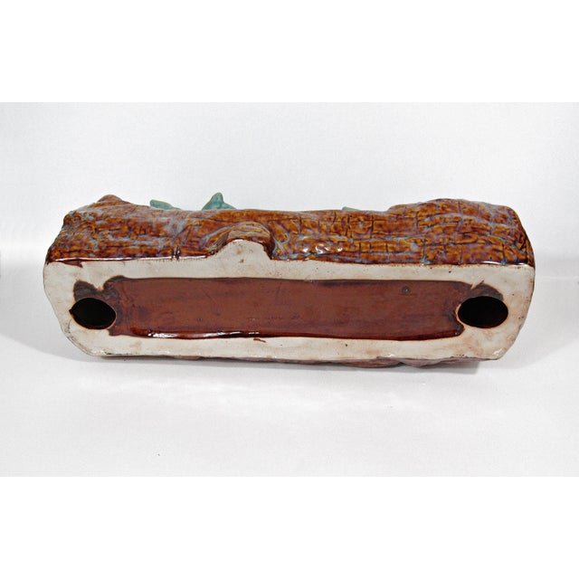 Turquoise Ceramic “Owls on a Log” Planter/Centerpiece – 14.5" Vintage For Sale - Image 10 of 10