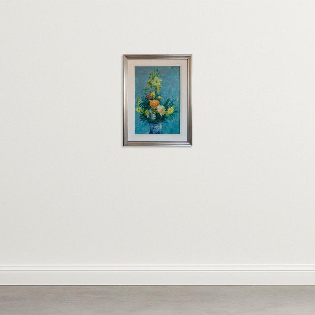 This luminous 1975 floral still life captures the fleeting beauty of freshly gathered blooms in a richly expressive,...
