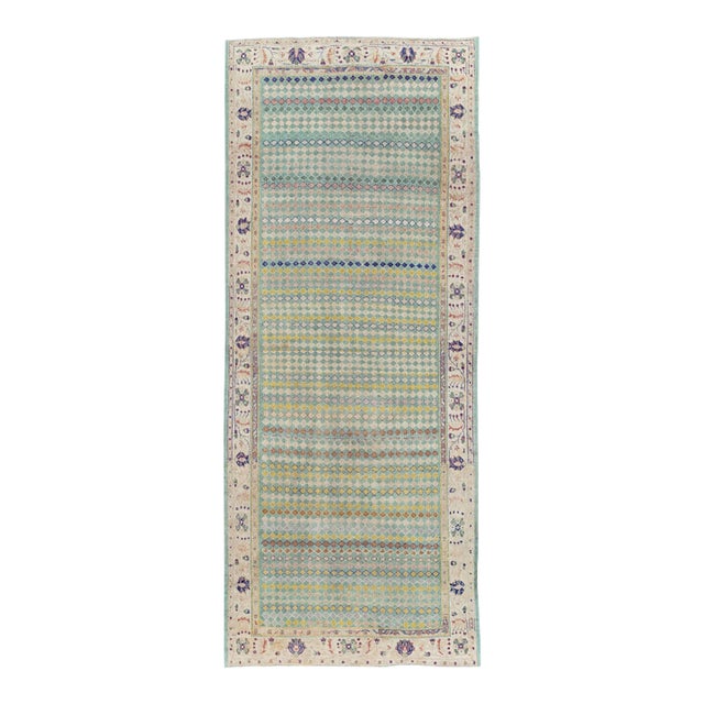 Mid Century Green Turkish Deo Gallery Rug - 4'7" x 11'7" For Sale