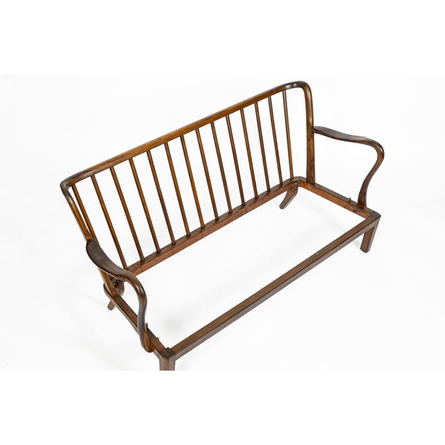Danish Modern Solid Walnut Spindle Back Sofa in Schumacher Fabric, Circa 1960 For Sale - Image 15 of 18