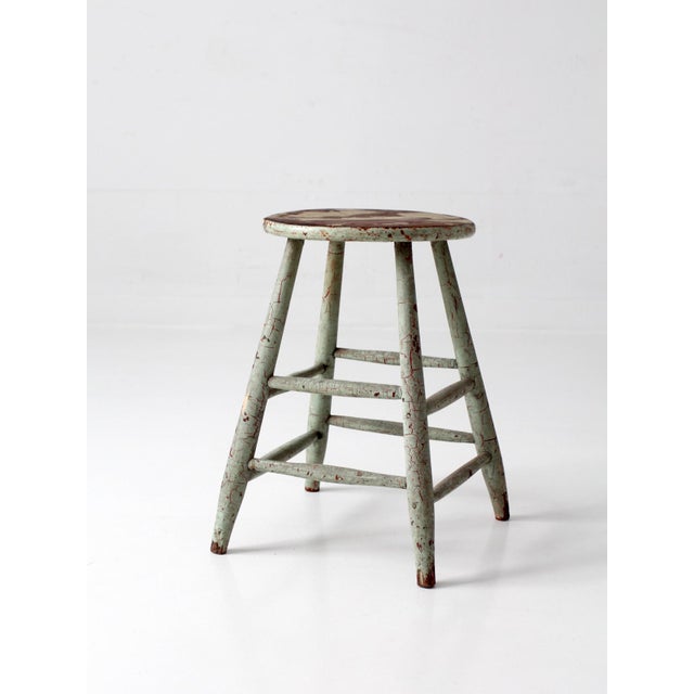 Mid 20th Century Vintage Painted Farmhouse Stool For Sale - Image 5 of 13