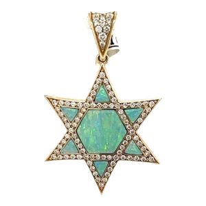 Kabana Diamond Fire Opals 14k Yellow Gold Star of David Charm Pendant