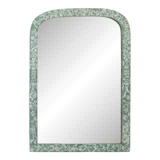 Sage Green Ground Paint-Decorated Wood Framed Arch Form Mirror For Sale
