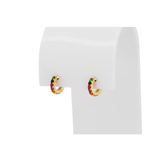 Not Yet Made - Made To Order Rainbow Gemstone 14k Gold Huggy Hoop Earrings, A Pair For Sale - Image 5 of 6