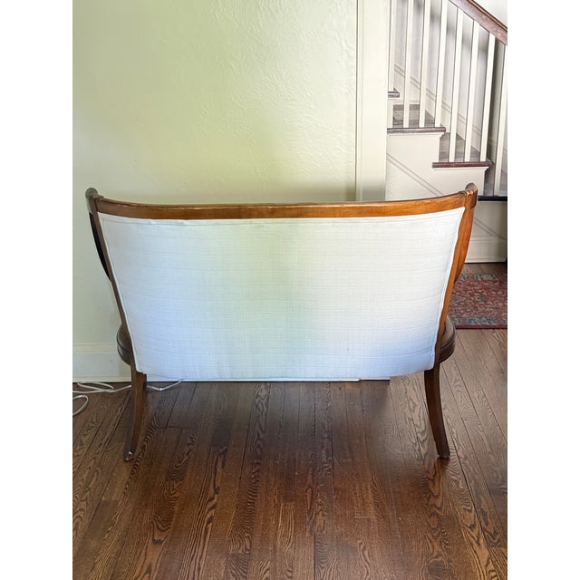 English Vintage Cane-Back Upholstered Settee / Loveseat For Sale - Image 3 of 9