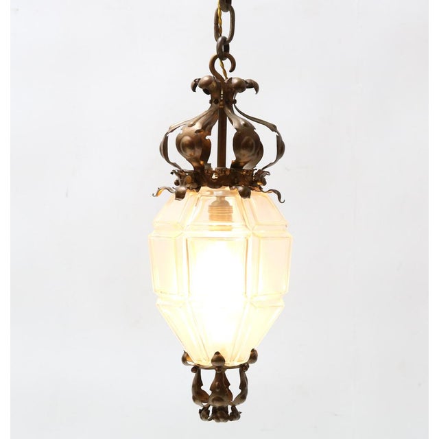 Goldenrod Patinated Brass Arts & Crafts Lantern, 1900s For Sale - Image 8 of 17
