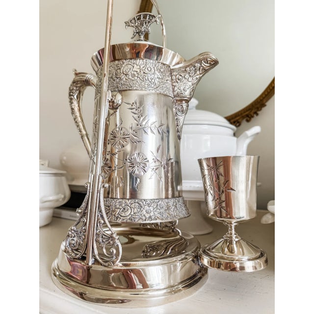 Rare Monumental Victorian c.b. Barker Quadruple Plate Water Set With Original Stand & Matching Goblet For Sale - Image 11 of 16