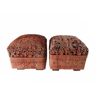 Antique Malayer Rug Upholstered Ottomans- A Pair For Sale