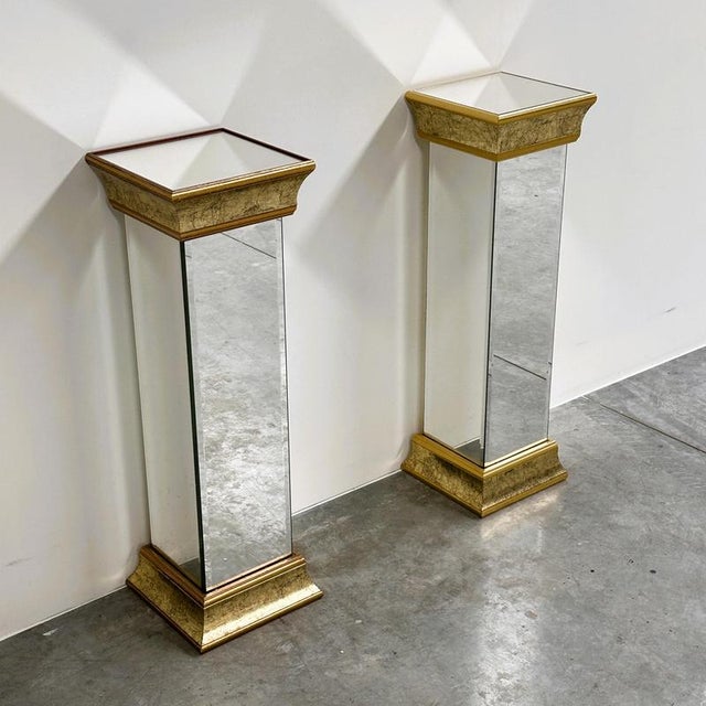 Vintage Mirrored Pedestals in Gilt Finish from Deknudt, Belgium, 1980s, Set of 2 For Sale - Image 13 of 13