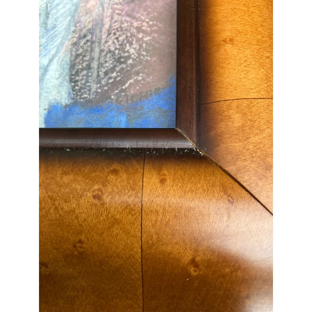 Abstract 1970’s Original Abstract Small Pastel Drawing Wide Wood Frame Signed For Sale - Image 3 of 4
