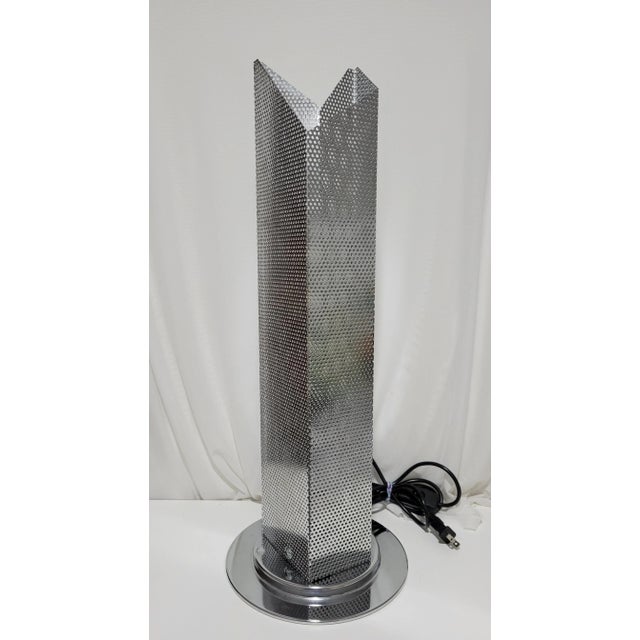 1980s Postmodern Pierced Metal Skyscraper Table Lamp For Sale - Image 11 of 11