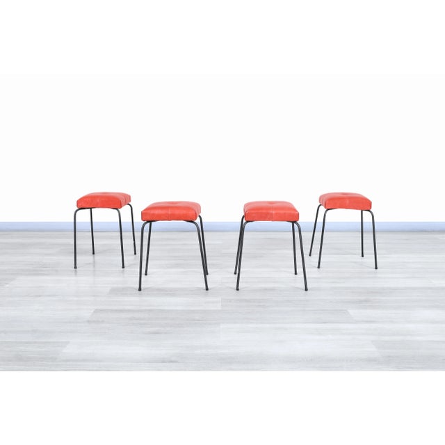 Mid-Century Modern Leather and Iron Stools by Calfran Rattan, 1950s For Sale - Image 4 of 9