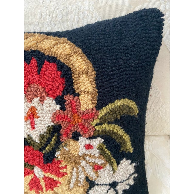 1970s Vintage Mid Century Hand Hooked Flower Basket Pillow For Sale - Image 5 of 7