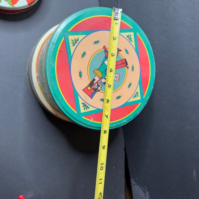 Metal 1990s Mismatched Christmas Tins- Set of 3 For Sale - Image 7 of 10