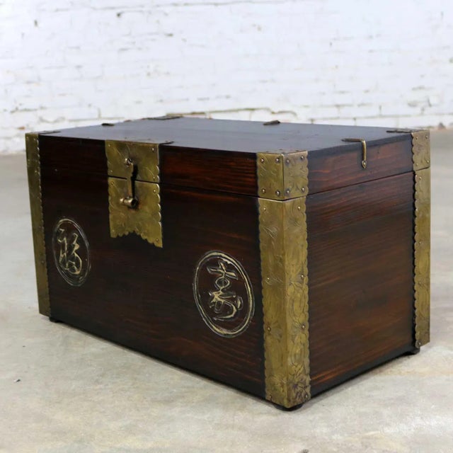 Chinese Antique Korean Trunk Chest or Box Circa 1920s With Luck and Longevity Characters For Sale - Image 3 of 13