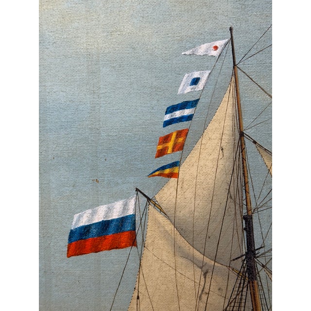 Vintage Maritime Oil Painting of “Britannia of Åland” – Scandinavian Ship Portrait, Baltic Barque, Signed Hartvik After Lind For Sale - Image 14 of 18