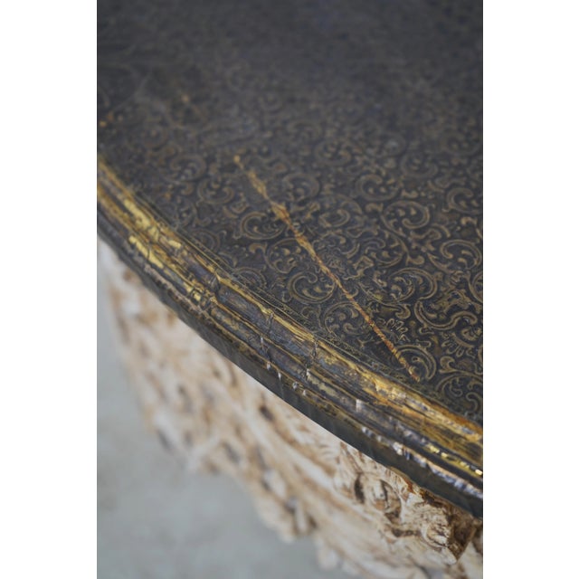 Italian Style Carved Base Console Table W. Brass Top For Sale - Image 9 of 12