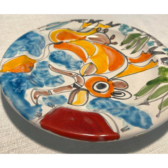 DeSimone MCM Italian Hand Painted DeSimone Ceramic Cow Plate For Sale - Image 4 of 6