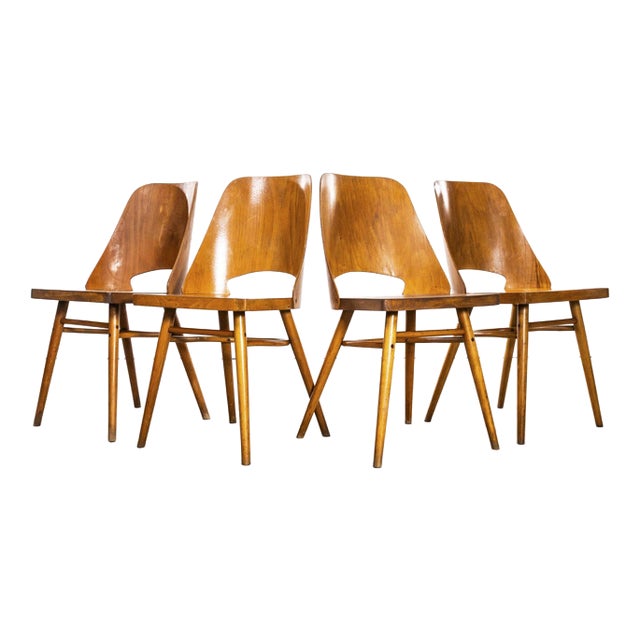 Honey Beech Dining Chairs by Radomir Hoffman, 1950s, Set of 4 For Sale