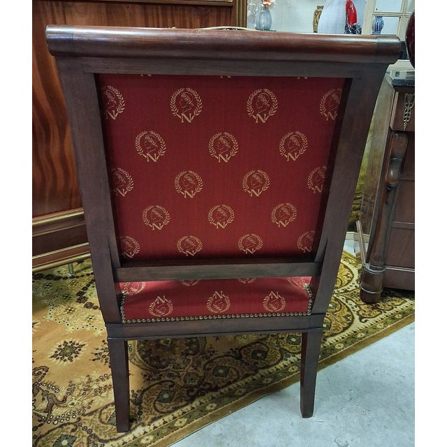 Empire Mahogany Armchairs with Napoleonic Emblems, 19th Century, Set of 2, in Good conditions. Designed before 1890