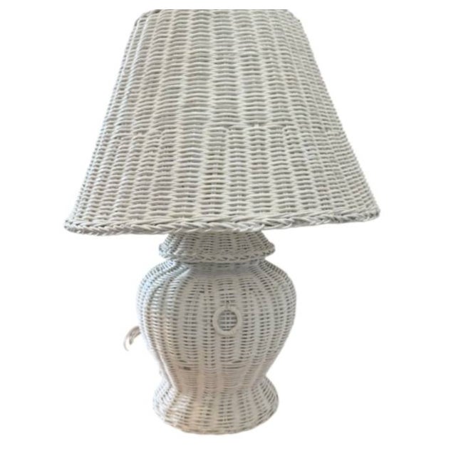 Vintage Wicker Table Desk Lamp, White, 14x19" For Sale In Orlando - Image 6 of 6