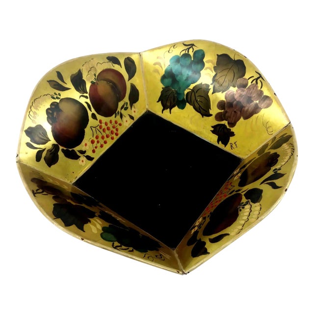 Floral Painted and Signed Tole Ware Bowl For Sale