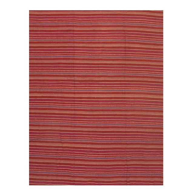 1950s Mid Century Modern Multicolor Stripe Geometric Turkish Kilim Flatwoven Wool Rug For Sale - Image 5 of 5