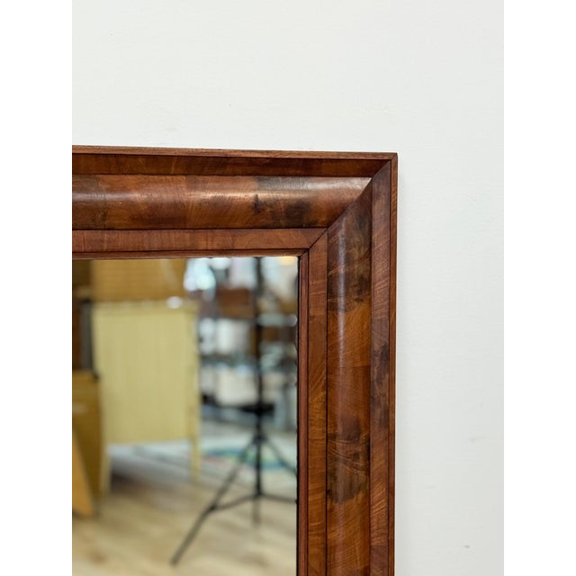 Wood Vintage MCM Walnut Burlwood Tiger Oak Wall Mirror Antique Frame Hanging Mirror For Sale - Image 7 of 13