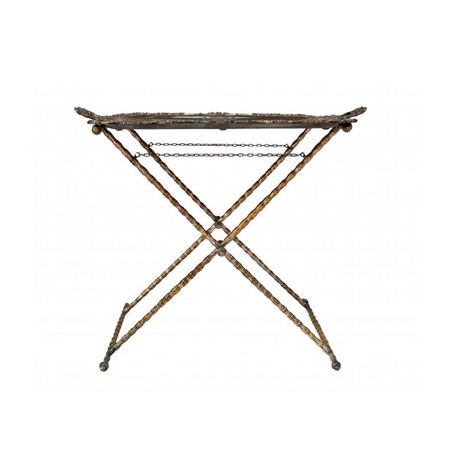 Silvered Bronze Tray Table with Faux Bamboo Stand, 1950s For Sale - Image 6 of 7