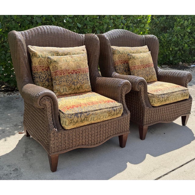Henry Link Vintage Lane Venture Excursions Sculptural Rattan Wingback Armchairs, Pair For Sale - Image 4 of 16