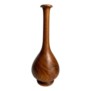 Mid Century 1960s Turned Wood Walnut Vase
