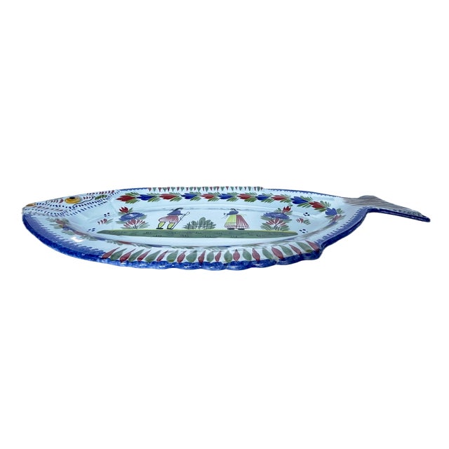 French Country Vintage Henriot Quimper Fish Serving Platter For Sale - Image 3 of 12